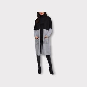 Milan Kiss Black & Gray Color Block Pocket Open Cardigan - Women Size S